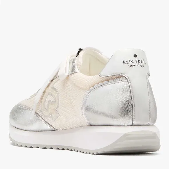 ♠️kate spade Brigitte Runner Lace Up Mesh Sneaker, Cream Silver Multi NIB