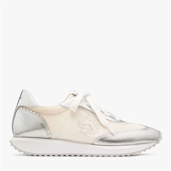 ♠️kate spade Brigitte Runner Lace Up Mesh Sneaker, Cream Silver Multi NIB