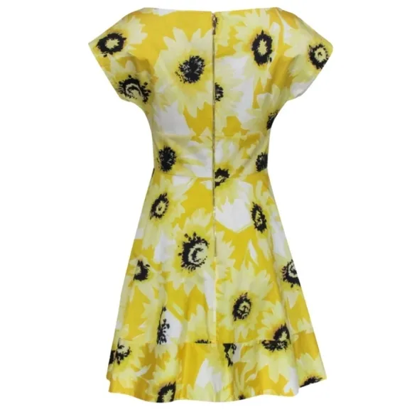 KATE SPADE Fiorella Daisy Floral Yellow Cap Sleeve Fit Flare Summer Dress Sz 2