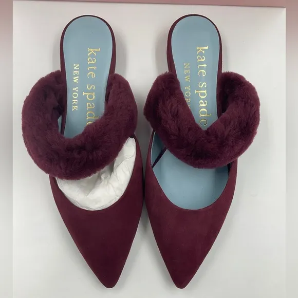 Kate Spade NWT Marielle Mules Suede NIB in Grenache Color Women’s Size 6B