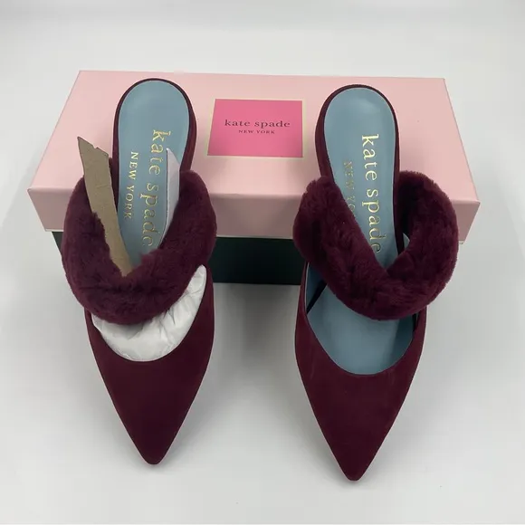 Kate Spade NWT Marielle Mules Suede NIB in Grenache Color Women’s Size 6B