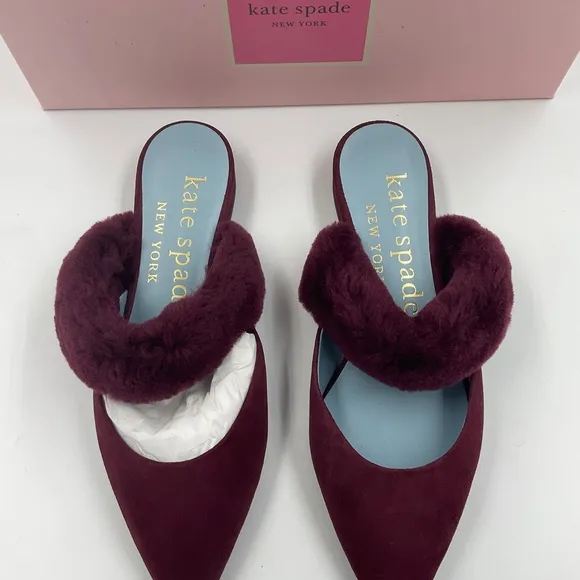 Kate Spade NWT Marielle Mules Suede NIB in Grenache Color Women’s Size 6B