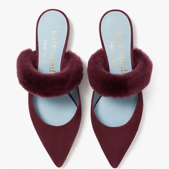 Kate Spade NWT Marielle Mules Suede NIB in Grenache Color Women’s Size 6B