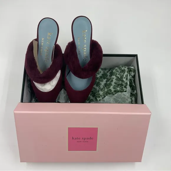 Kate Spade NWT Marielle Mules Suede NIB in Grenache Color Women’s Size 6B