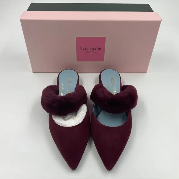 Kate Spade NWT Marielle Mules Suede NIB in Grenache Color Women’s Size 6B