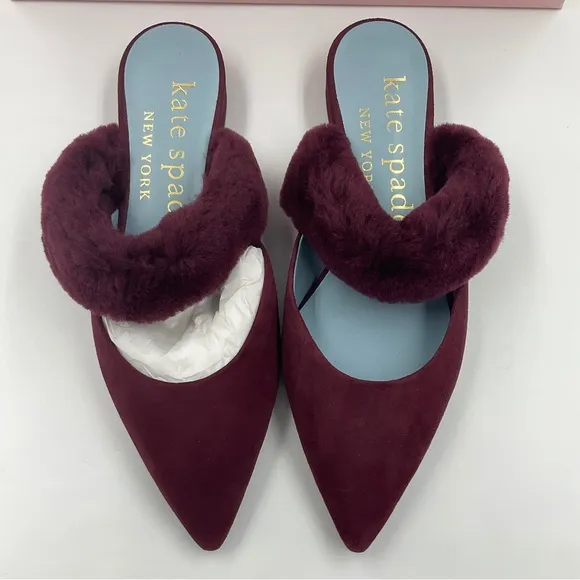 Kate Spade NWT Marielle Mules Suede NIB in Grenache Color Women’s Size 6B