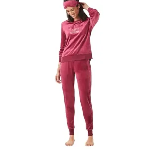 ♠️kate spade Velour Embroidered Jogger 3-Piece PJs Set Inc Eyemask, Burgundy NWT
