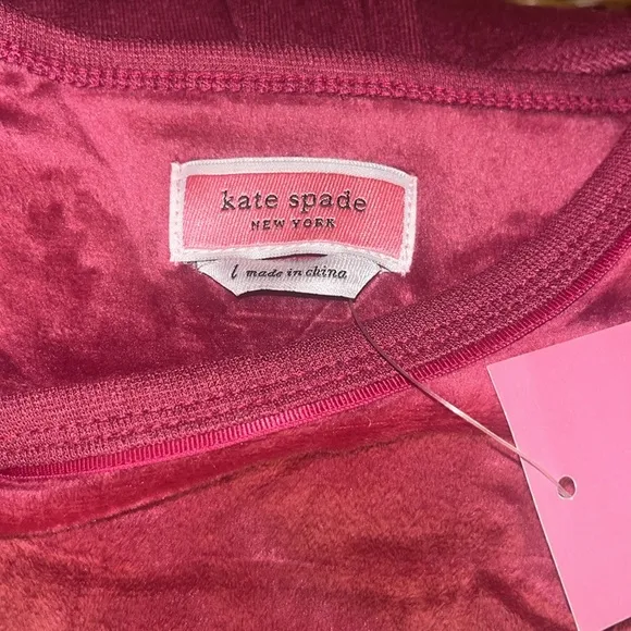 ♠️kate spade Velour Embroidered Jogger 3-Piece PJs Set Inc Eyemask, Burgundy NWT