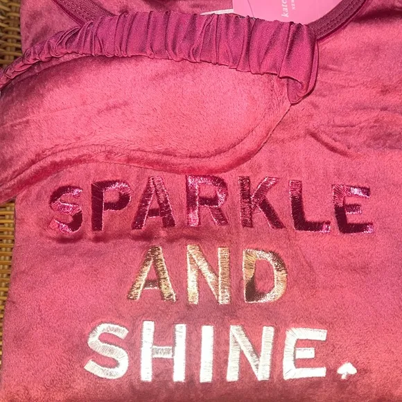 ♠️kate spade Velour Embroidered Jogger 3-Piece PJs Set Inc Eyemask, Burgundy NWT
