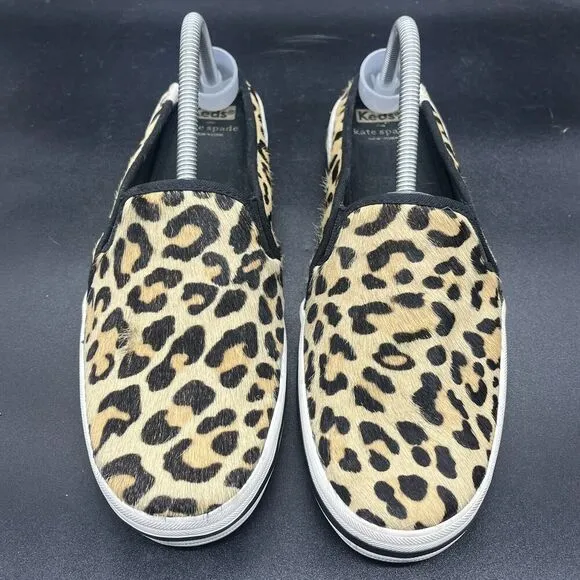 Kate Spade x Keds Calf Hair Double Decker Leopard Mules womens 10 WH61640