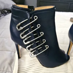 Katy Perry Navy Ankle Boots with Silver Accents Size 8