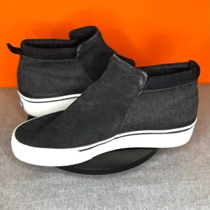 KEDS Cooper Black Grey Suede Zip High Top Slip ON Flat Black Size 8