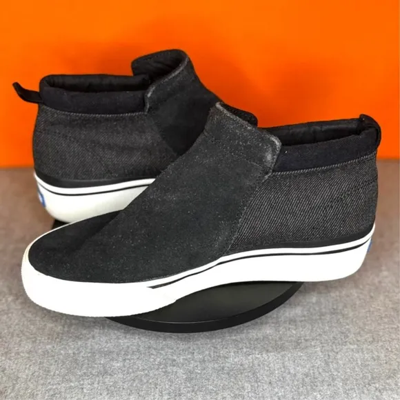 KEDS Cooper Black Grey Suede Zip High Top Slip ON Flat Black Size 8