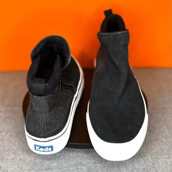 KEDS Cooper Black Grey Suede Zip High Top Slip ON Flat Black Size 8
