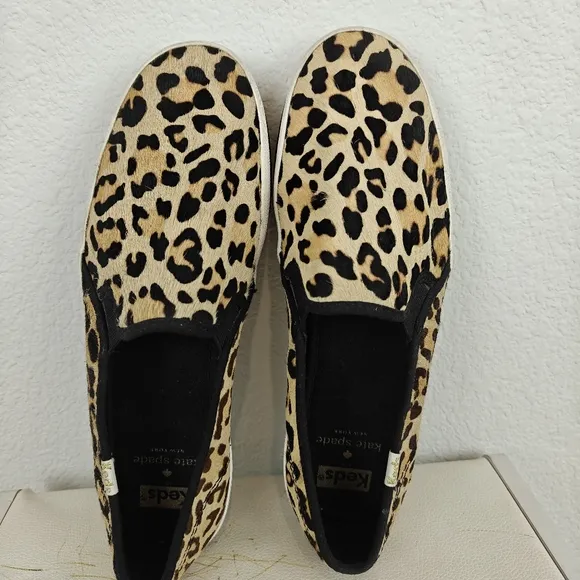 Keds Kate Spade Womens Loafers Cheetah Leopard Print Leather Shoes Slip On Sz 8