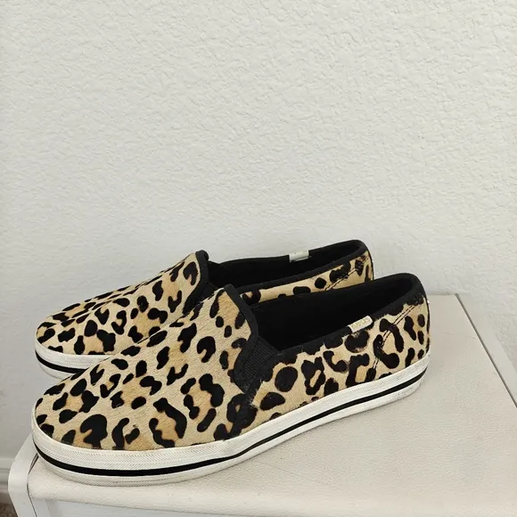 Keds Kate Spade Womens Loafers Cheetah Leopard Print Leather Shoes Slip On Sz 8