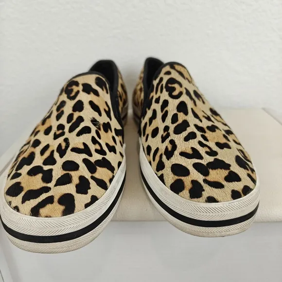 Keds Kate Spade Womens Loafers Cheetah Leopard Print Leather Shoes Slip On Sz 8