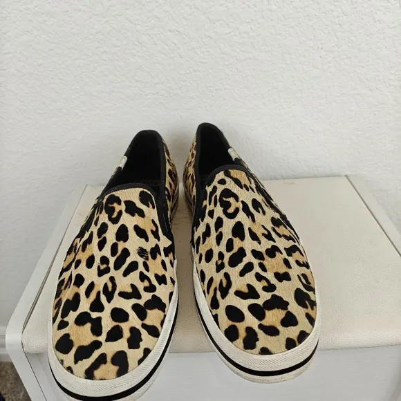 Keds Kate Spade Womens Loafers Cheetah Leopard Print Leather Shoes Slip On Sz 8