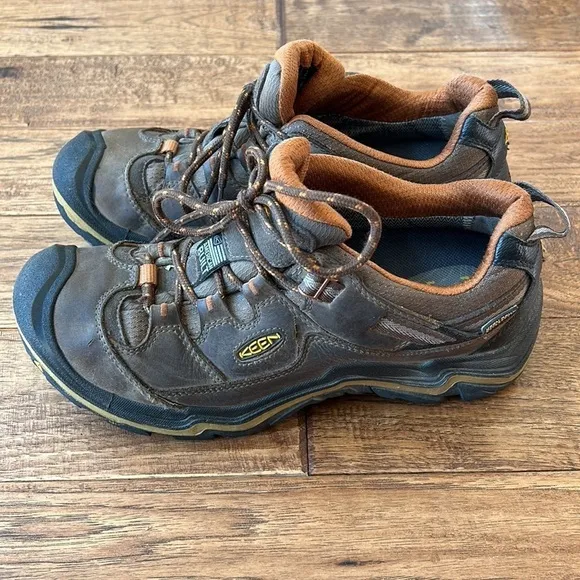 Keen Durand Low Waterproof Hiking Boots Shoes Lace Up Brown Leather Men's Sz 8.5