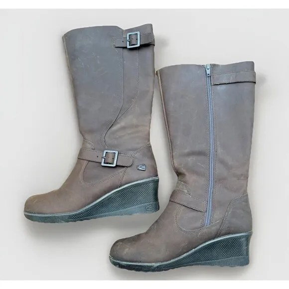 Keen Women’s Brown Mid-Calf Wedge Boots – Zip Up (Size 6.5 US) Fall Winter