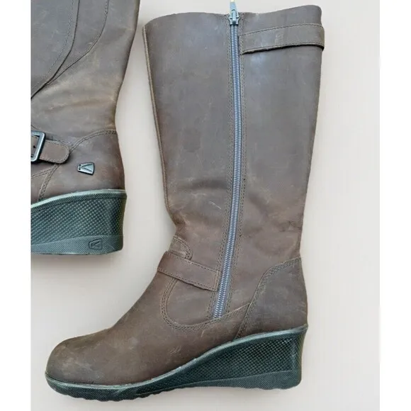 Keen Women’s Brown Mid-Calf Wedge Boots – Zip Up (Size 6.5 US) Fall Winter
