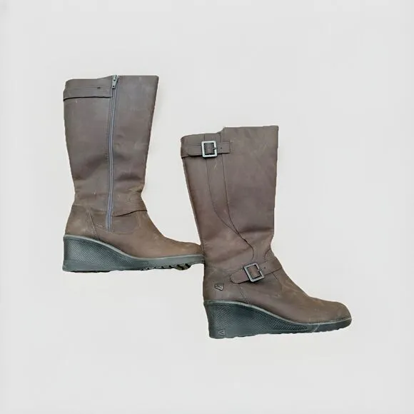 Keen Women’s Brown Mid-Calf Wedge Boots – Zip Up (Size 6.5 US) Fall Winter
