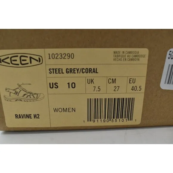 Keen Womens Size 10 Ravine H2 Steel Grey Coral Sport Sandals Shoes