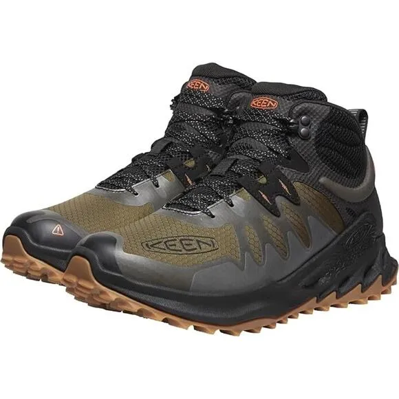 KEEN Zionic Mid Waterproof Hiking Boots for Men Dark Olive/Scarlet Size 8.5