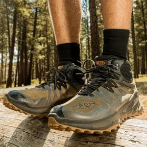 KEEN Zionic Mid Waterproof Hiking Boots for Men Dark Olive/Scarlet Size 8.5