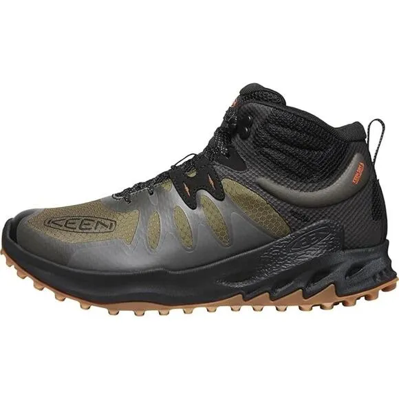 KEEN Zionic Mid Waterproof Hiking Boots for Men Dark Olive/Scarlet Size 8.5