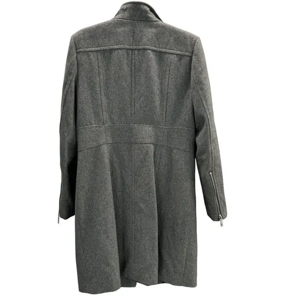 Kenneth Cole 3/4 Grey Wool Coat Tapered Waist Zip Up and Snap Stylish Zip Sleeve