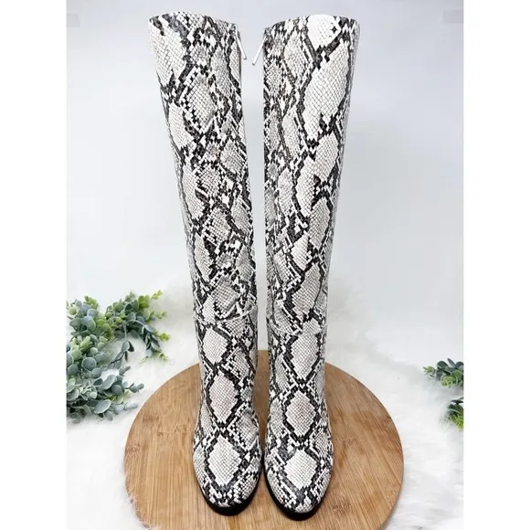 Kenneth Cole Justin Snake Skin Knee High Boots white and black size 6
