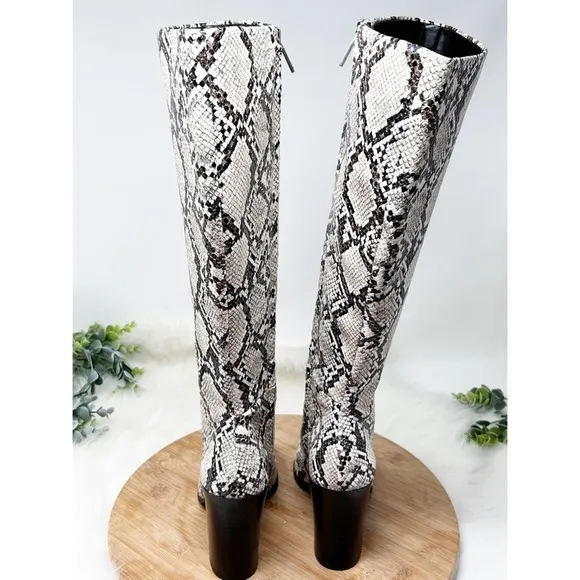 Kenneth Cole Justin Snake Skin Knee High Boots white and black size 6