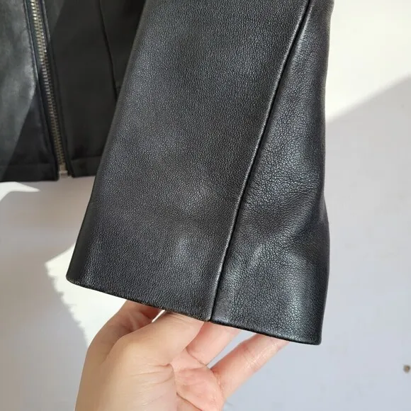 Kenneth Cole Reaction Black 100% Leather Long Sleeve Moto Biker Jacket Sz Small