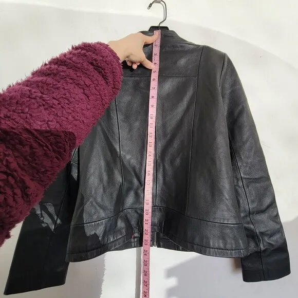 Kenneth Cole Reaction Black 100% Leather Long Sleeve Moto Biker Jacket Sz Small