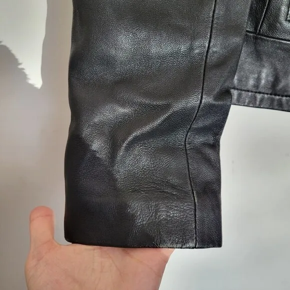 Kenneth Cole Reaction Black 100% Leather Long Sleeve Moto Biker Jacket Sz Small