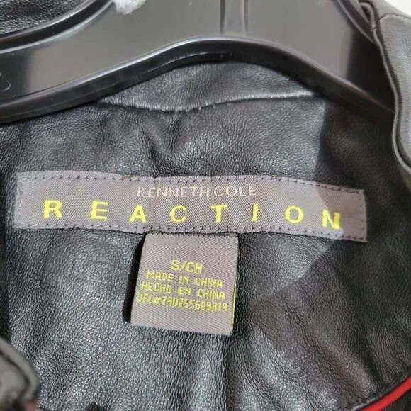 Kenneth Cole Reaction Black 100% Leather Long Sleeve Moto Biker Jacket Sz Small