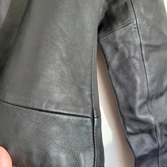 Kenneth Cole Reaction Black 100% Leather Long Sleeve Moto Biker Jacket Sz Small