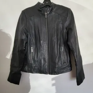 Kenneth Cole Reaction Black 100% Leather Long Sleeve Moto Biker Jacket Sz Small