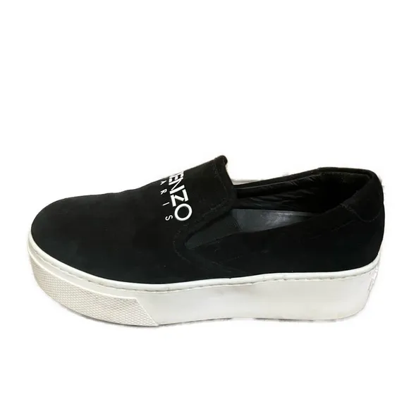 KENZO Paris Women’s K-Skate Black Suede‎ Spellout Slip On Platform Shoes- 6.5