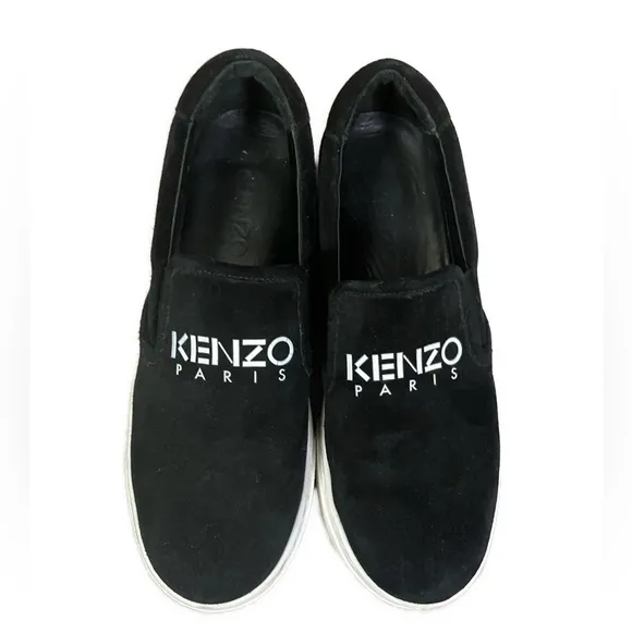 KENZO Paris Women’s K-Skate Black Suede‎ Spellout Slip On Platform Shoes- 6.5