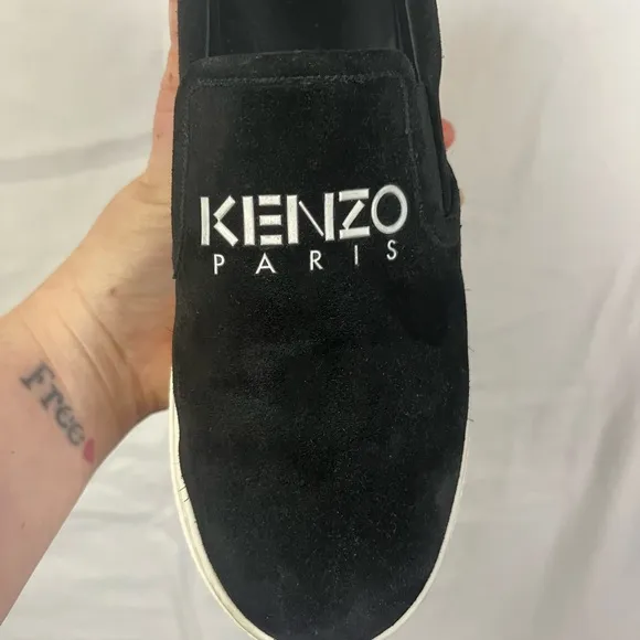KENZO Paris Women’s K-Skate Black Suede‎ Spellout Slip On Platform Shoes- 6.5