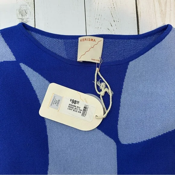 Kerisma Dolman Women Sweater Soft Blue S/M Batwing 3/4 Sleeve Geometric
