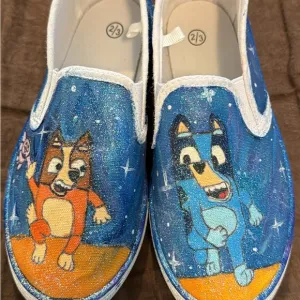 Kids Blue and Orange Cartoon Slip-On Shoes