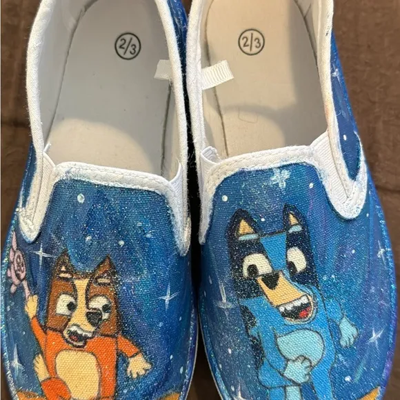 Kids Blue and Orange Cartoon Slip-On Shoes
