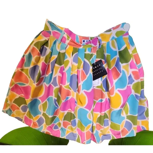 K•I•K•I•T Vintage 90s Twee 100% Silk Midi Skirt with pocket size 10