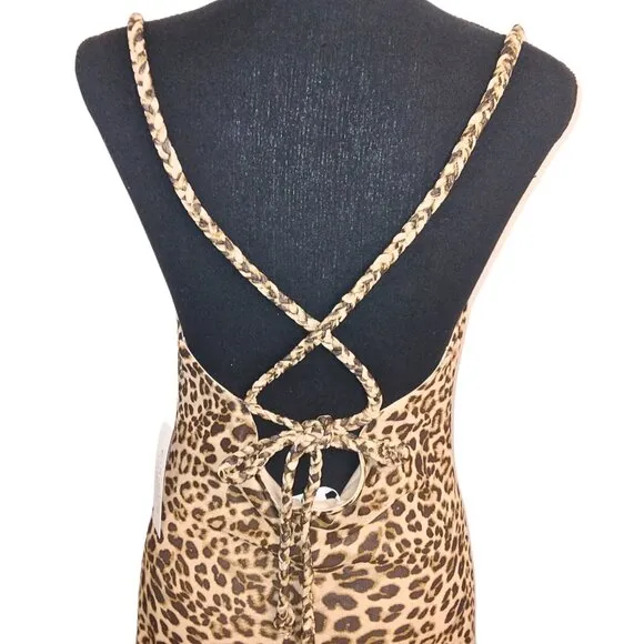 KIRIOUS LOS ANGELES LEOPARD PRINT CRISSCROSS MAXI SLIP DRESS - SIZE M
