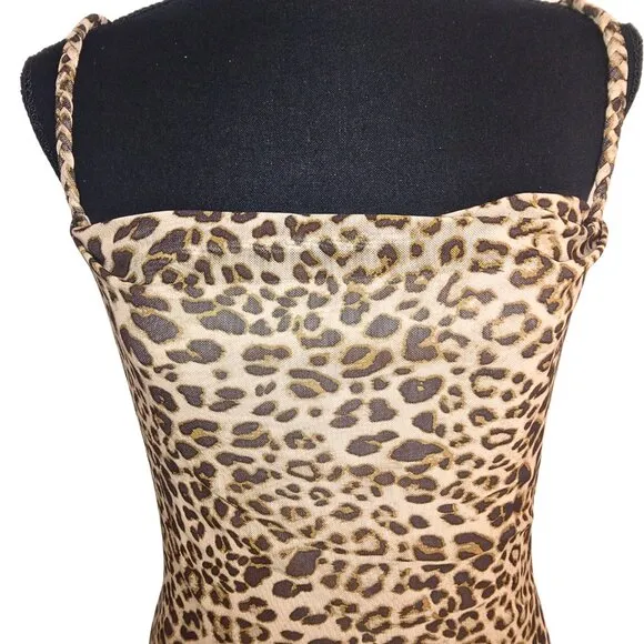 KIRIOUS LOS ANGELES LEOPARD PRINT CRISSCROSS MAXI SLIP DRESS - SIZE M