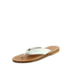 KJACQUES Womens White Sabaf Round Toe Slip On Leather Thong Sandals Shoes 39