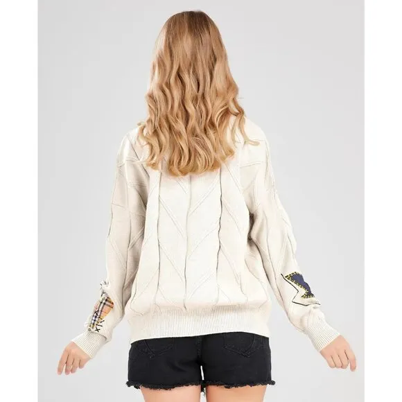 Knit Womens Cream Cardigan Sheep V-Neck Wool Blend Sweater Coat Outwear